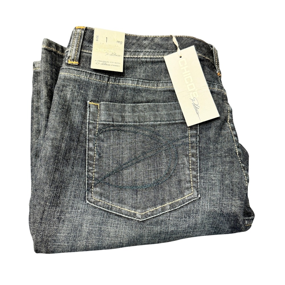 Chico's Platinum Jeans Womens 8 (32x32 ACTUAL) Facet Straight Blue Denim‎ NEW